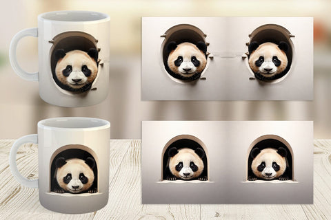 Mug Wrap Panda Peeks from Wall Sublimation artnoy 
