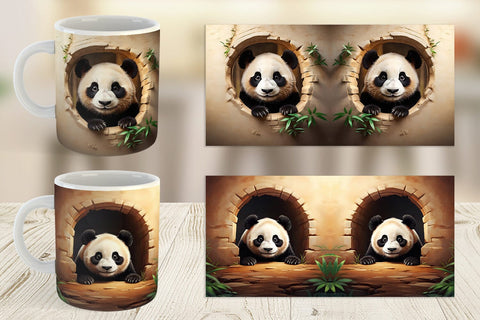 Mug Wrap Panda Peeks from Wall Sublimation artnoy 