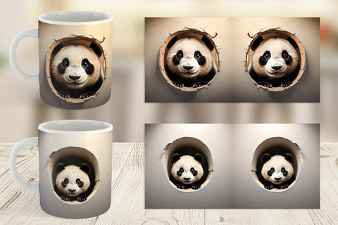 Mug Wrap Panda Peeks from Wall Sublimation artnoy 