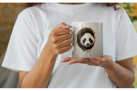 Mug Wrap Panda Peeks from Wall Sublimation artnoy 
