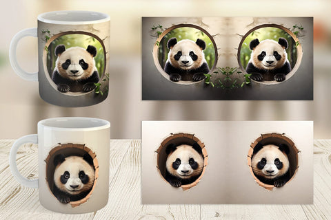 Mug Wrap Panda Peeks from Wall Sublimation artnoy 