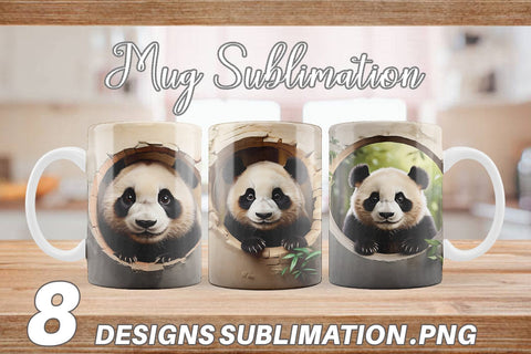Mug Wrap Panda Peeks from Wall Sublimation artnoy 