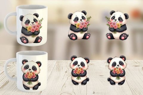 Mug Wrap Panda Spring Bouquet Sublimation artnoy 