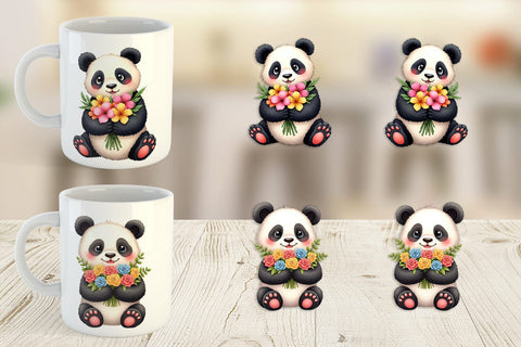 Mug Wrap Panda Spring Bouquet Sublimation artnoy 