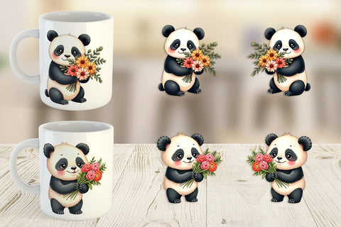 Mug Wrap Panda Spring Bouquet Sublimation artnoy 