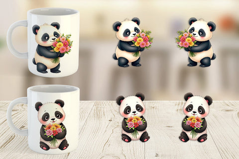 Mug Wrap Panda Spring Bouquet Sublimation artnoy 