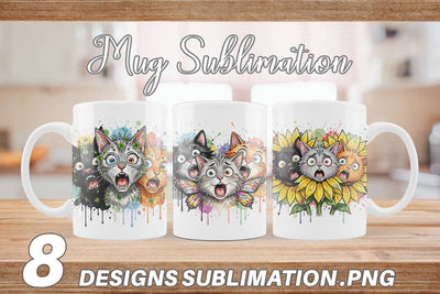 Mug Wrap Panic Garden Cats Messy Watercolor Sublimation artnoy 