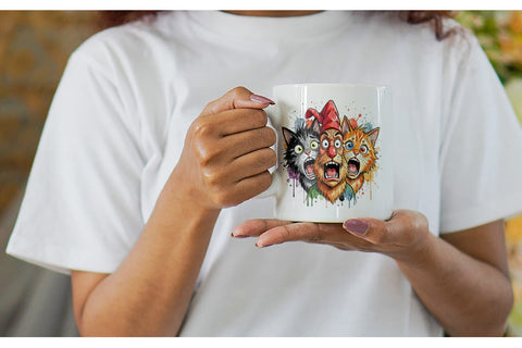 Mug Wrap Panic Garden Cats Messy Watercolor Sublimation artnoy 