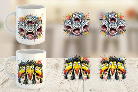 Mug Wrap Panic Tropical Animals Messy Watercolor Sublimation artnoy 