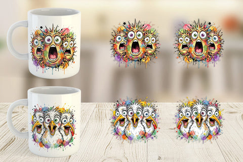 Mug Wrap Panic Tropical Animals Messy Watercolor Sublimation artnoy 
