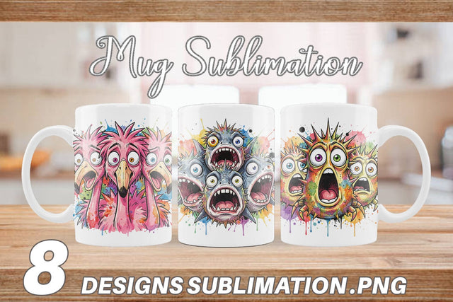 Mug Wrap Panic Tropical Animals Messy Watercolor Sublimation artnoy 