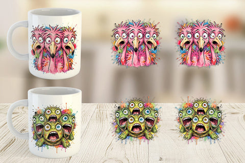 Mug Wrap Panic Tropical Animals Messy Watercolor Sublimation artnoy 