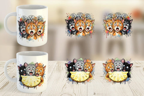 Mug Wrap Panic Tropical Cats Messy Watercolor Sublimation artnoy 