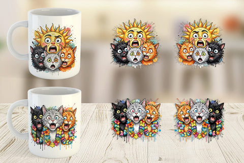 Mug Wrap Panic Tropical Cats Messy Watercolor Sublimation artnoy 