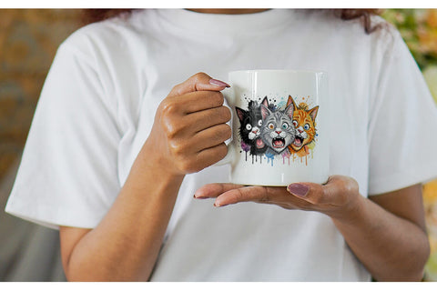 Mug Wrap Panic Tropical Cats Messy Watercolor Sublimation artnoy 