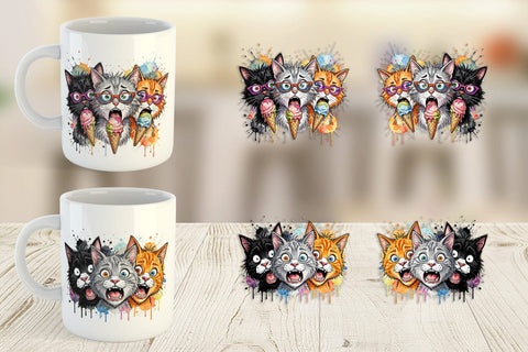 Mug Wrap Panic Tropical Cats Messy Watercolor Sublimation artnoy 