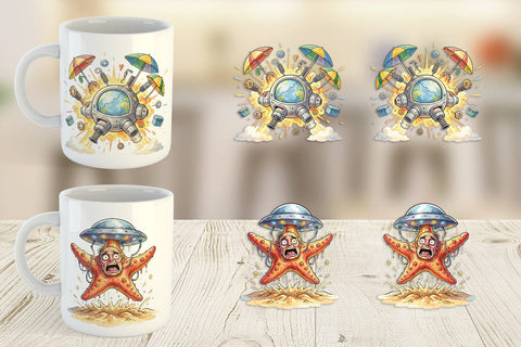 Mug Wrap Panicked UFO Surf Sublimation artnoy 