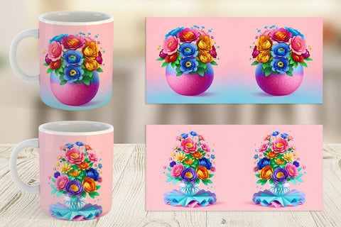 Mug Wrap Paper Flowers in Pots Sublimation artnoy 