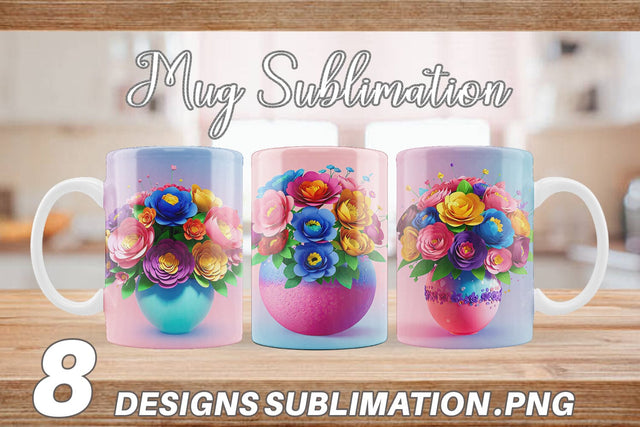 Mug Wrap Paper Flowers in Pots Sublimation artnoy 