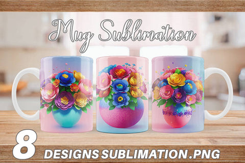 Mug Wrap Paper Flowers in Pots Sublimation artnoy 