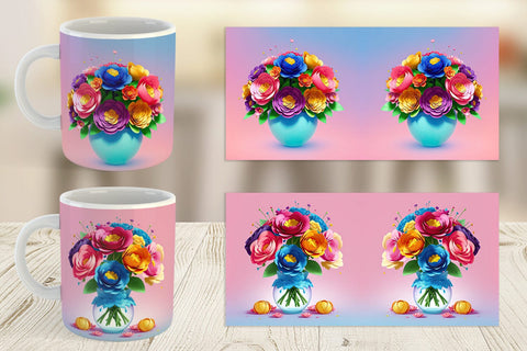 Mug Wrap Paper Flowers in Pots Sublimation artnoy 