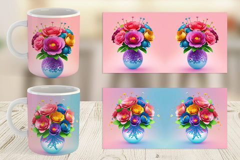 Mug Wrap Paper Flowers in Pots Sublimation artnoy 