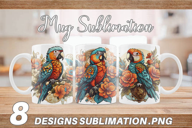 Mug Wrap Parrot and Flower Sublimation artnoy 