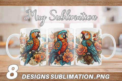 Mug Wrap Parrot and Flower Sublimation artnoy 