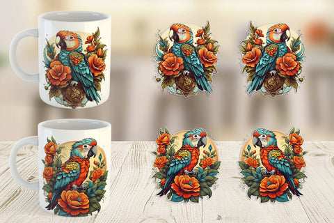 Mug Wrap Parrot and Flower Sublimation artnoy 