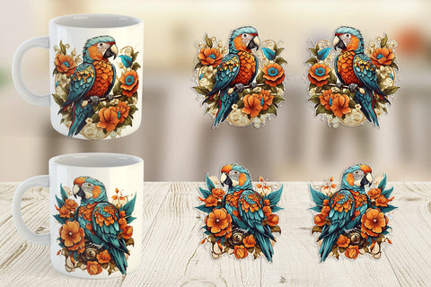 Mug Wrap Parrot and Flower Sublimation artnoy 