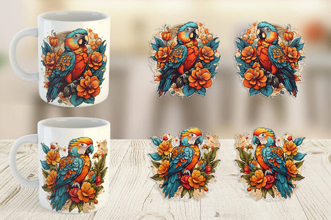 Mug Wrap Parrot and Flower Sublimation artnoy 