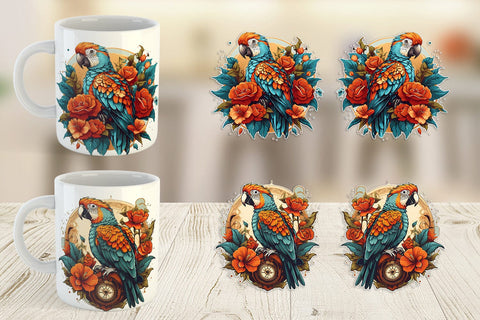 Mug Wrap Parrot and Flower Sublimation artnoy 