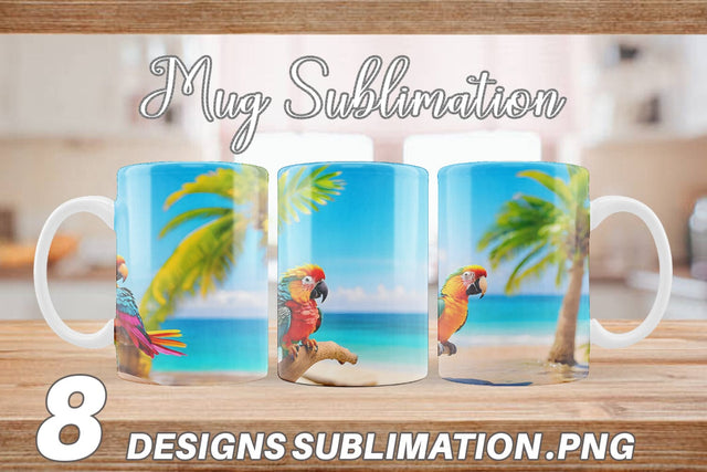 Mug Wrap Parrots in Beach Summer Sublimation artnoy 