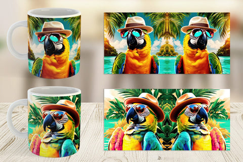 Mug Wrap Parrots in Summer Sublimation artnoy 