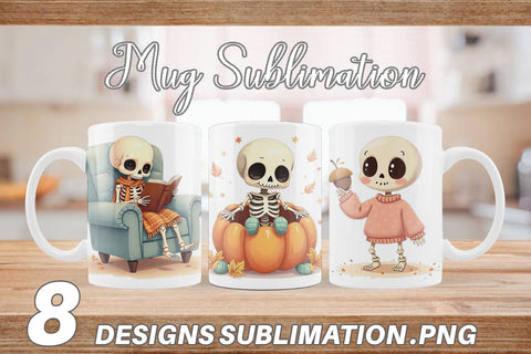 Mug Wrap Pastel Fall Skeletons Sublimation artnoy 