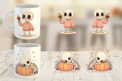 Mug Wrap Pastel Fall Skeletons Sublimation artnoy 