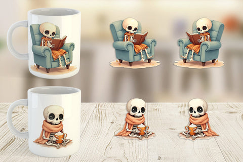 Mug Wrap Pastel Fall Skeletons Sublimation artnoy 