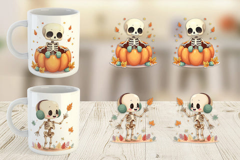 Mug Wrap Pastel Fall Skeletons Sublimation artnoy 