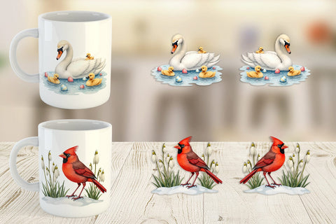 Mug Wrap Pastel Spring Birds & Blooms Watercolor Sublimation artnoy 