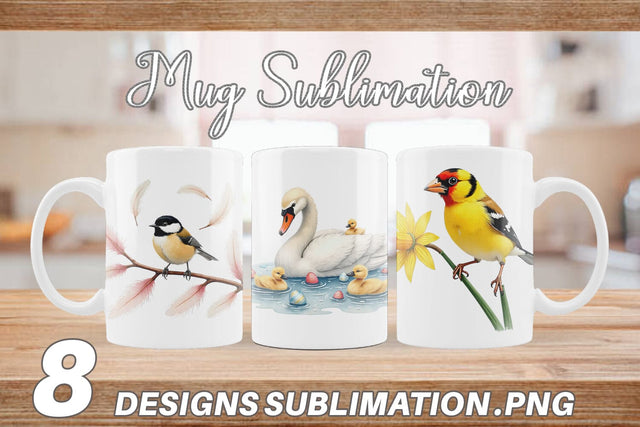 Mug Wrap Pastel Spring Birds & Blooms Watercolor Sublimation artnoy 