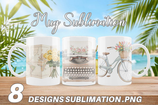 Mug Wrap Pastel Vintage Travel Gear Watercolor Sublimation artnoy 