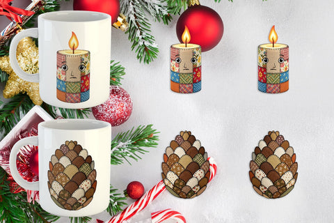 Mug Wrap Patchwork Christmas Folk Art Sublimation artnoy 