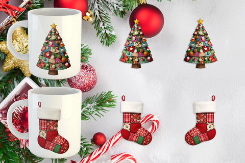 Mug Wrap Patchwork Christmas Folk Art Sublimation artnoy 