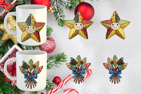 Mug Wrap Patchwork Christmas Folk Art Sublimation artnoy 