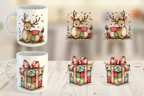 Mug Wrap Patchwork Christmas Watercolor Sublimation artnoy 