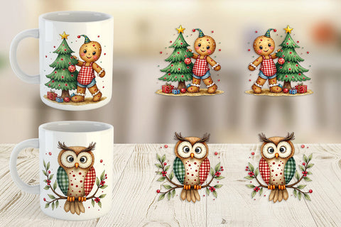 Mug Wrap Patchwork Christmas Watercolor Sublimation artnoy 