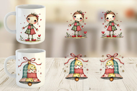 Mug Wrap Patchwork Christmas Watercolor Sublimation artnoy 
