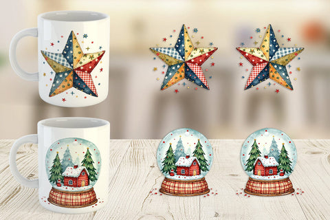 Mug Wrap Patchwork Christmas Watercolor Sublimation artnoy 