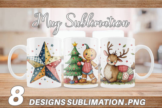 Mug Wrap Patchwork Christmas Watercolor Sublimation artnoy 