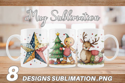 Mug Wrap Patchwork Christmas Watercolor Sublimation artnoy 